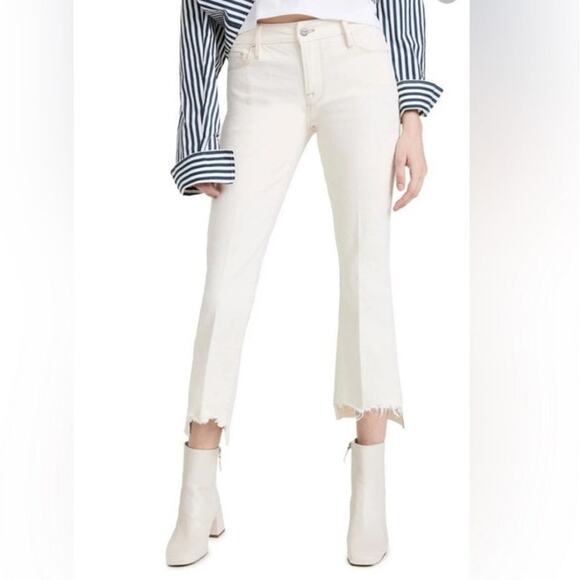 Frame Le crop mini boot high rise raw chewed hem cream bone white jeans - Picture 1 of 11